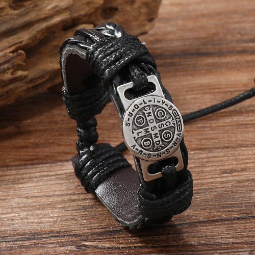 PU Leather Cord Bracelets with Zinc Alloy plated vintage & for man Sold By PC