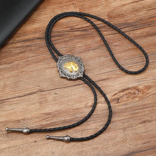 PU Leather Cord Necklace with turquoise & Zinc Alloy plated & for man black Sold By PC