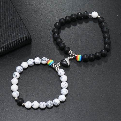 Casal pulseira e bracelete, liga de zinco, with misto de pedras semi-preciosas, 2 peças & unissex, branco e preto, vendido por Defina