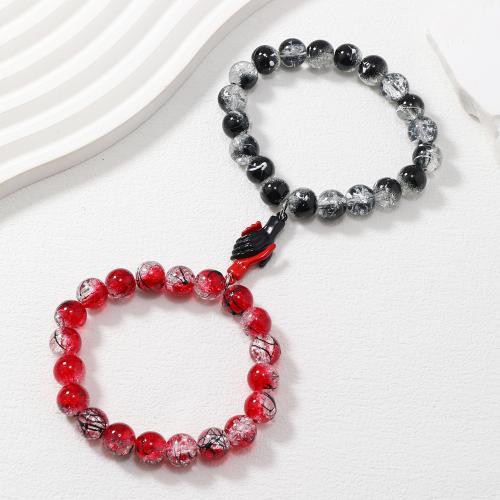 Pareja pulsera y brazalete, aleación de zinc, con Cristal de murano, 2 piezas & unisexo & diferentes estilos para la opción, negro y rojo, Vendido por Set