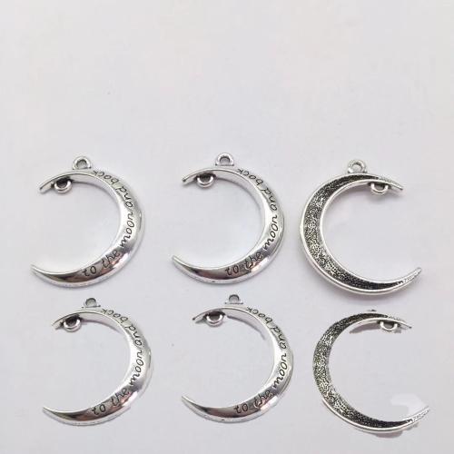 Zinc Alloy Moon Pendler, antik sølv farve forgyldt, du kan DIY & dobbelt-hullers, 34x26x4mm, 100pc'er/Bag, Solgt af Bag