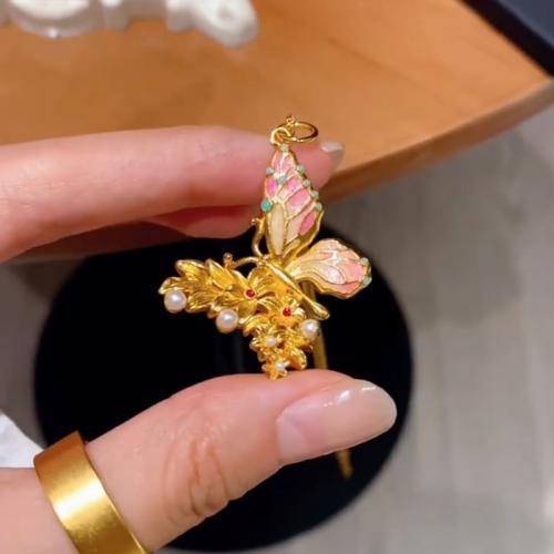 Brass Jewelry Pendants Butterfly gold color plated DIY & enamel Sold By PC