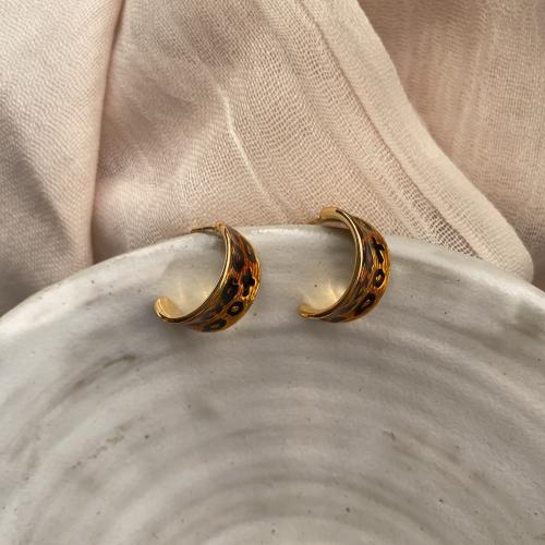 Brass Stud Earring fashion jewelry & for woman & enamel golden Sold By Pair