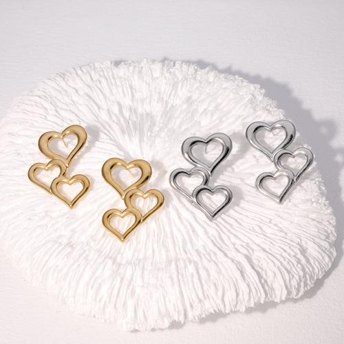 Stainless Steel Stud Øreringe, 304 rustfrit stål, Heart, mode smykker & for kvinde, flere farver til valg, 33.50x20mm, Solgt af par