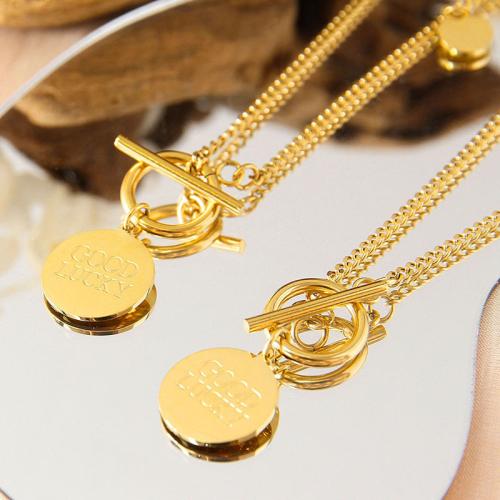 Titanium Steel Necklace Round gold color plated for woman 15mm Length 45 cm Sold By PC