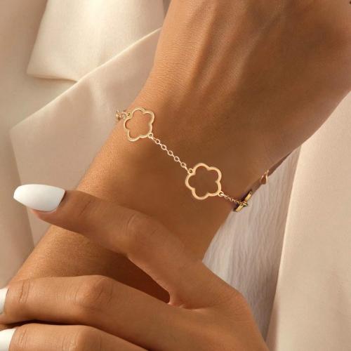 Iron Bracelet Flower gold color plated for woman nickel lead & cadmium free Length 16 cm Sold By PC