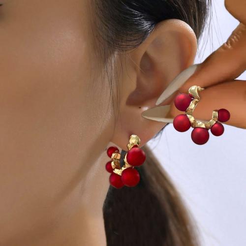 Iron Earring gold color plated for woman & enamel red nickel lead & cadmium free Sold By Pair