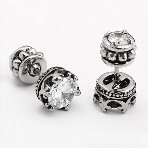 Stainless Steel Stud Earrings 316 Stainless Steel with Cubic Zirconia Round polished for man Head 9.1*9.1*6.3mm  Bottom 7.8*7.8*8.2mm Height 19.6mm Sold By PC