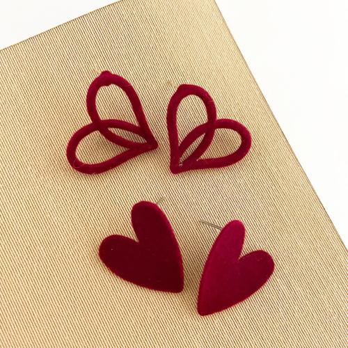 Earring Jewelry Cloth Heart for woman red Sold By Pair