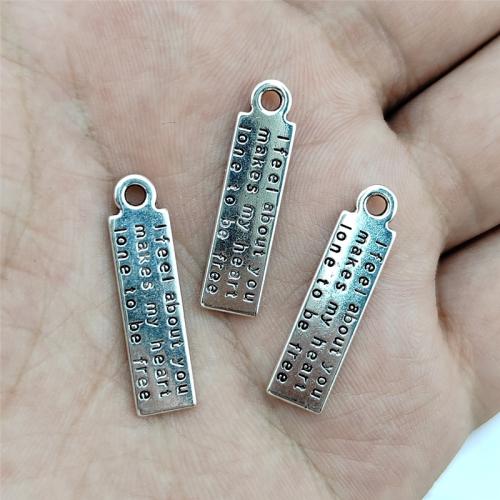 Pendentifs en alliage de zinc, rectangle, Plaqué de couleur d'argent, DIY, protéger l'environnement, sans nickel, plomb et cadmium, 8x30mm, 100PC/sac, Vendu par sac