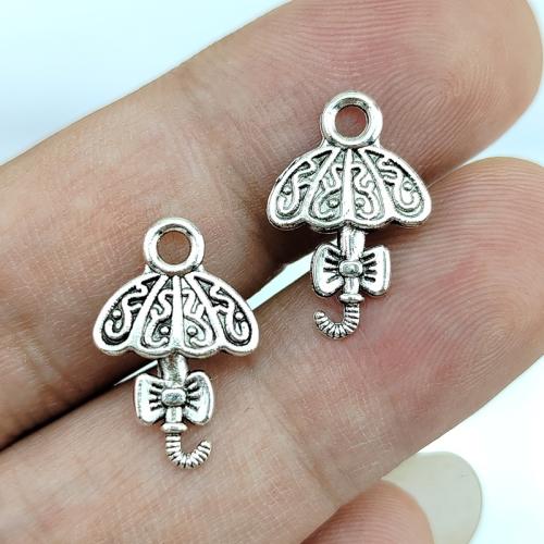 Sinc Alloy Pendants, Umbrella, dath airgid antique plátáilte, DIY, nicil, luaidhe & caidmiam saor in aisce, 13x20mm, 100ríomhairí pearsanta/Mála, Díolta De réir Mála