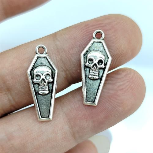 Cink ötvözet Skull Medálok, Koponya, antik ezüst színű bevonattal, DIY, nikkel, ólom és kadmium mentes, 11x26mm, 100PC-k/Bag, Által értékesített Bag