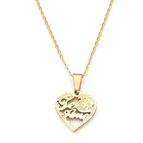 Stainless Steel Jewelry Necklace 304 Stainless Steel with 5cm extender chain Heart plated fashion jewelry & for woman & hollow golden Length 47 cm Sold By PC