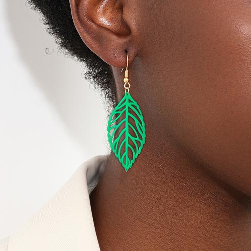 Zinc Alloy Drop Earrings Leaf plated for woman green Sold By Pair