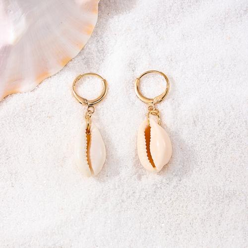 Zinc Alloy Drop Earrings with Shell plated for woman gold Sold By Pair