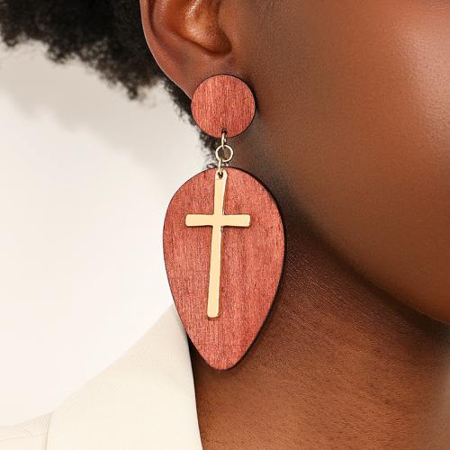 Zinc Alloy Stud Earring with Wood plated for woman brown Sold By Pair