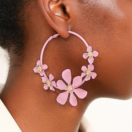 Zinc Alloy Drop Earrings petals plated for woman pink Sold By Pair