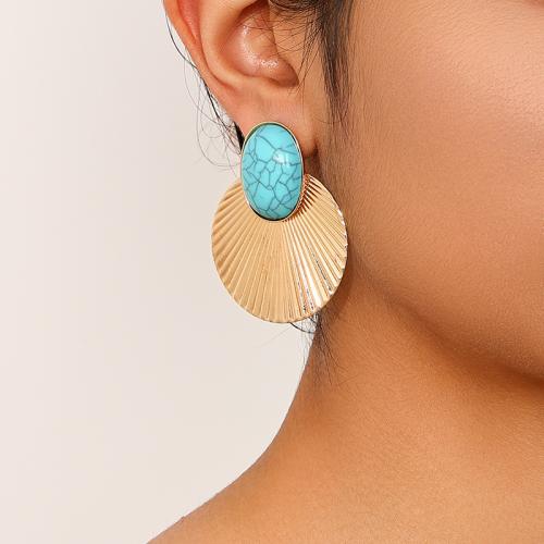 Zinc Alloy Stud Earring with Turquoise plated for woman gold Sold By Pair