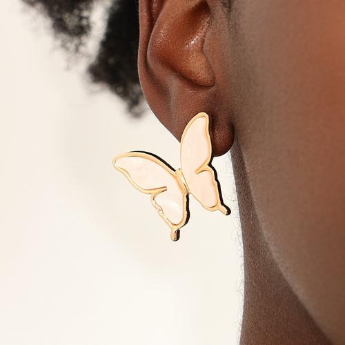 Zinc Alloy Stud Earring Butterfly plated for woman & enamel Sold By Pair