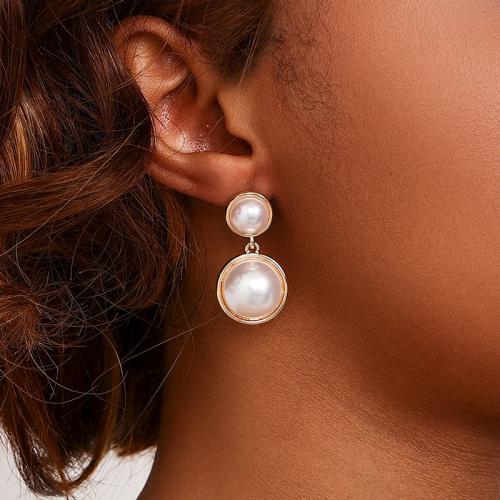 Zinc Alloy Stud Earring with Plastic Pearl plated for woman gold Sold By Pair