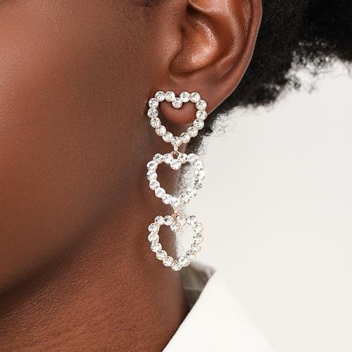 Zinc Alloy Stud Earring Heart plated micro pave cubic zirconia & for woman gold Sold By Pair