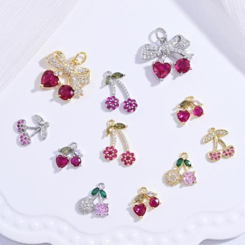 Cubic Zirconia Micro Pave Brass Pendant Cherry plated DIY & micro pave cubic zirconia Sold By PC