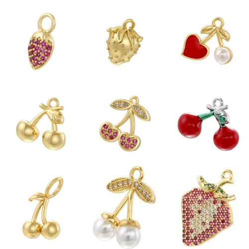 Cubic Zirconia Micro Pave Brass Pendant with Plastic Pearl plated DIY & micro pave cubic zirconia & enamel Sold By PC