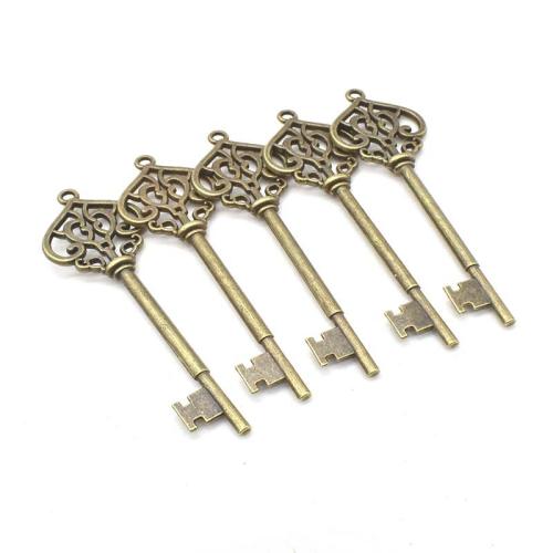 Zinc Alloy Key riipukset, Sinkkiseos, Avain, antiikki pronssi väri päällystetty, tee-se-itse, 68x21mm, 100PC/laukku, Myymät laukku