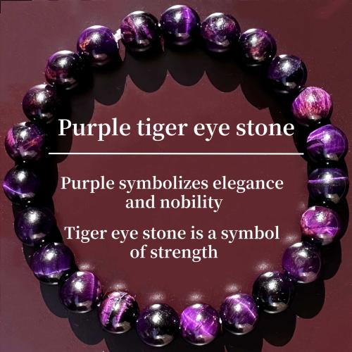 Natural Tiger Eye Bracelets Round handmade fashion jewelry & Unisex purple Length Approx 6.3-7.87 Inch Sold By PC