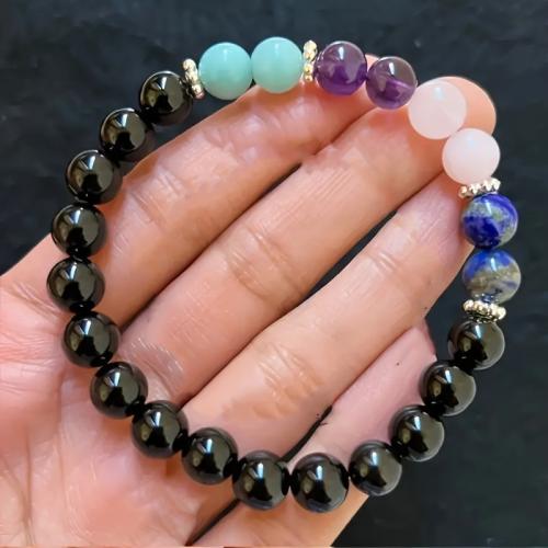 Gemstone Bracelets ​Amazonite​ with Lapis Lazuli & Onyx & Amethyst & Rose Quartz Round handmade fashion jewelry & Unisex Length Approx 7.87 Inch Sold By PC