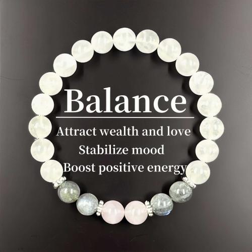 Gemstone Bracelets Jade White with Labradorite & Rose Quartz Round handmade fashion jewelry & Unisex Length Approx 6.3-7.87 Inch Sold By PC