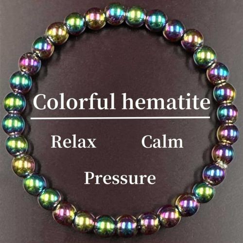 Non Magnetic Hematite Bracelet Round handmade fashion jewelry & Unisex multi-colored Length Approx 6.3-7.87 Inch Sold By PC