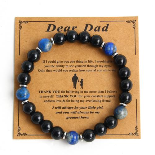 Edelsteen armbanden, Obsidian, met Lapis Lazuli, Ronde, handgemaakt, mode sieraden & voor de mens, Lengte Ca 7.5 inch, Verkocht door PC