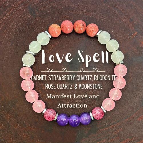 Gemstone Bracelets Grain Stone with Moonstone & Rhodochrosite & Strawberry Quartz & Rose Quartz Round handmade fashion jewelry & for woman Length Approx 6.3-7.87 Inch Sold By PC