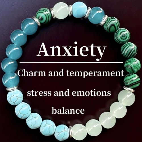 Gemstone Bracelets Malachite with turquoise & Natural Prehnite Round handmade fashion jewelry & Unisex Length Approx 6.3-7.87 Inch Sold By PC