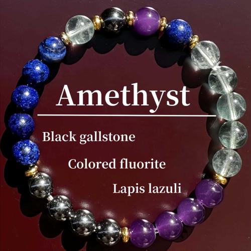 Gemstone Bracelets Hematite with Lapis Lazuli & Colorful Fluorite & Amethyst Round handmade fashion jewelry & Unisex Length Approx 6.3-7.87 Inch Sold By PC