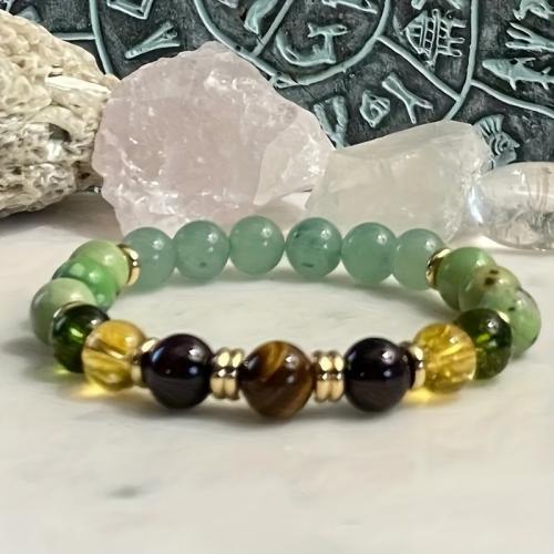 Gemstone Bracelets Green Aventurine with Obsidian & Tiger Eye & Citrine Round handmade fashion jewelry & Unisex Sold By PC