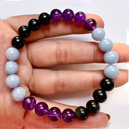 Gemstone Bracelets Amethyst with Angelite & Obsidian Round handmade fashion jewelry & Unisex Length Approx 7.5 Inch Sold By PC