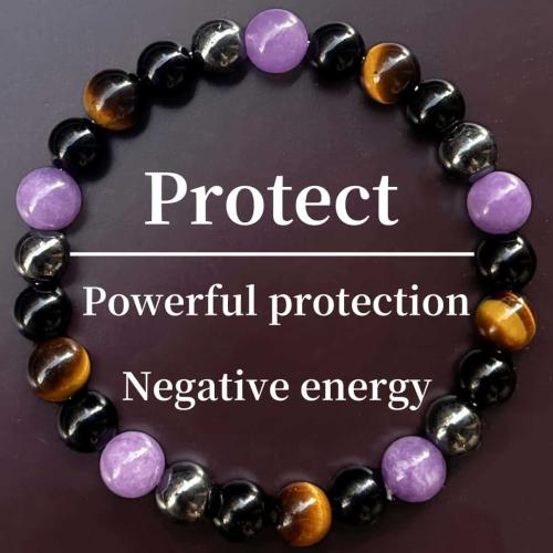 Gemstone Bracelets Amethyst with Tiger Eye Round handmade fashion jewelry & Unisex Length Approx 6.3-7.87 Inch Sold By PC