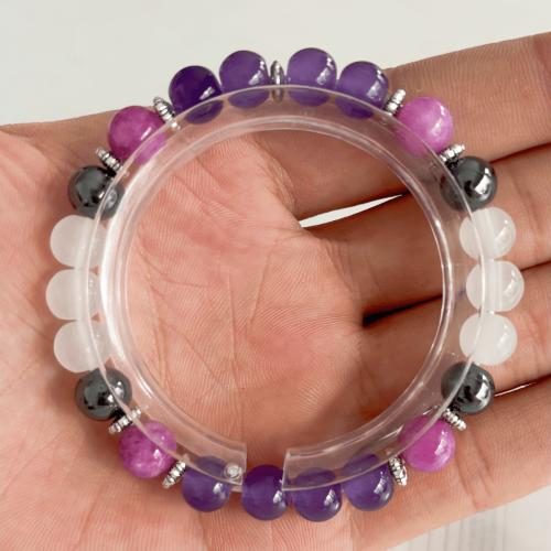 Amethyst Bracelet with Natural Lepidolite & Hematite & Clear Quartz Round handmade fashion jewelry & Unisex Length Approx 6.3-7.87 Inch Sold By PC