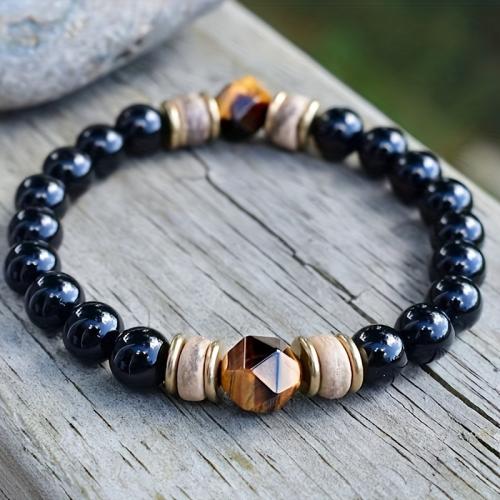 Obsidian Bracelet with Tiger Eye handmade fashion jewelry & Unisex Length Approx 7.28 Inch Sold By PC