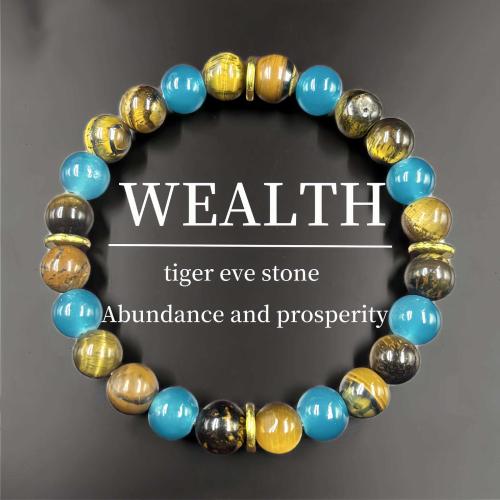 Tiger Eye Armband, met apatieten, Ronde, handgemaakt, mode sieraden & uniseks, Lengte Ca 6.3-7.87 inch, Verkocht door PC