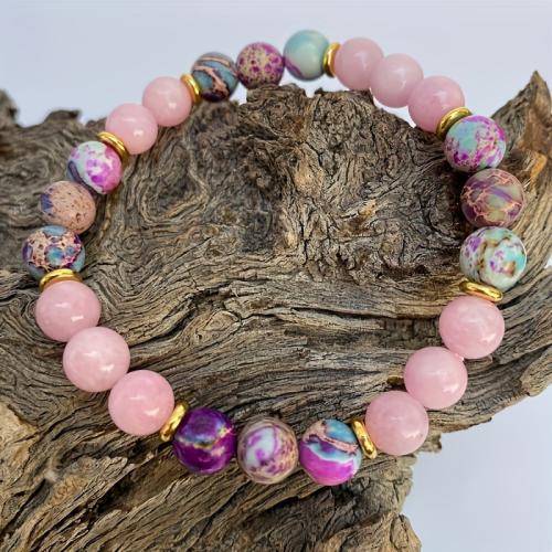 Impression Jasper Armbånd, med Rose Quartz, Runde, håndlavet, mode smykker & Unisex, Længde Ca. 7.87 inch, Solgt af PC