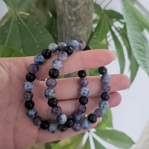 Ametistas Apyrankė, su Blue Speckle Stone & Obsidianas, Turas, rankų darbo, Bižuterijos & unisex, Ilgis Apytiksliai 7.5-7.7 Inch, Pardavė PC