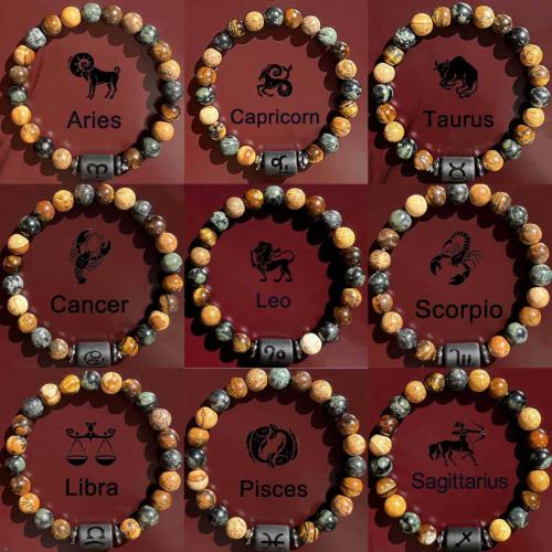 Piedras preciosas Pulsera, 12 Signos del Zodíaco, hecho a mano, unisexo & diferentes estilos para la opción, longitud aproximado 6.3-7.87 Inch, Vendido por UD