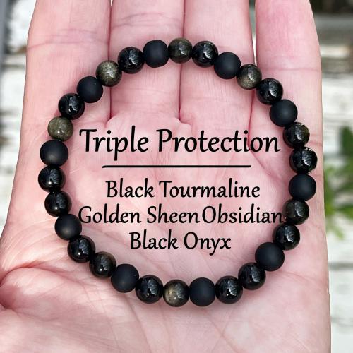 Gold Obsidian Bracelet with Obsidian & Black Agate Round handmade fashion jewelry & Unisex Length Approx 7.1 Inch Sold By PC