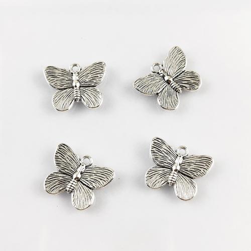 Colgantes Animales de Aleación de Zinc, Mariposa, chapado en color de plata antigua, Bricolaje, libre de níquel, plomo & cadmio, 19x15mm, agujero:aproximado 1.5mm, aproximado 100PCs/Bolsa, Vendido por Bolsa