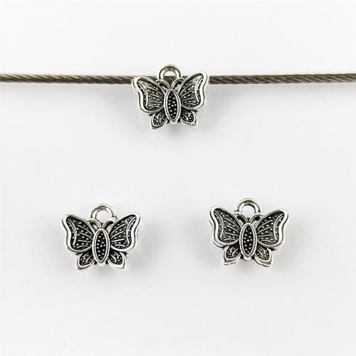 Colgantes Animales de Aleación de Zinc, Mariposa, chapado en color de plata antigua, Bricolaje, libre de níquel, plomo & cadmio, 13x11mm, agujero:aproximado 2mm, aproximado 100PCs/Bolsa, Vendido por Bolsa