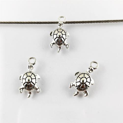 Colgantes Animales de Aleación de Zinc, Tortuga, chapado en color de plata antigua, Bricolaje, libre de níquel, plomo & cadmio, 12x23mm, agujero:aproximado 2.5mm, aproximado 100PCs/Bolsa, Vendido por Bolsa