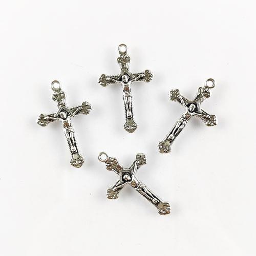 Pendentifs croix en alliage de zinc  , Plaqué de couleur d'argent, DIY, protéger l'environnement, sans nickel, plomb et cadmium, 19x31mm, Trou:Environ 2mm, Environ 100PC/sac, Vendu par sac